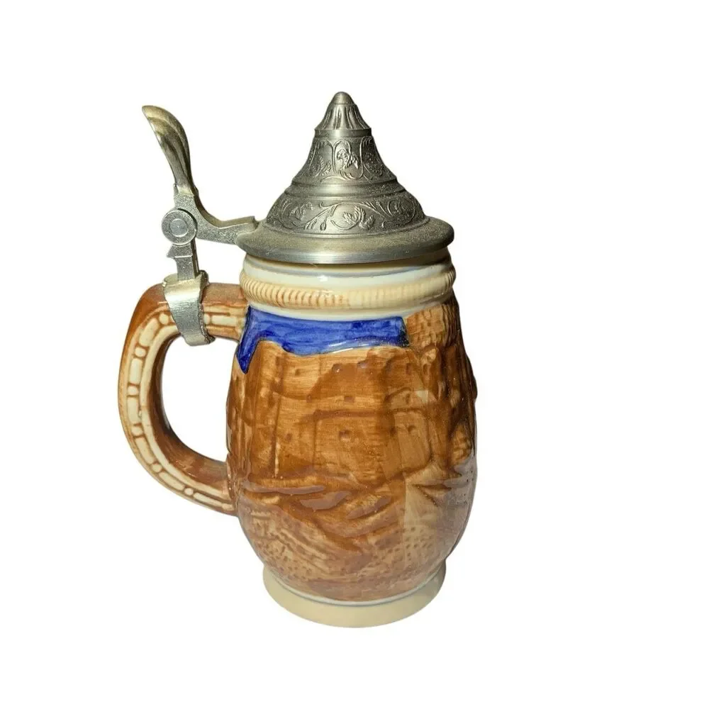 Vintage Switzerland Souvenir Ceramic Beer Stein 95% Zinn Pewter Lid